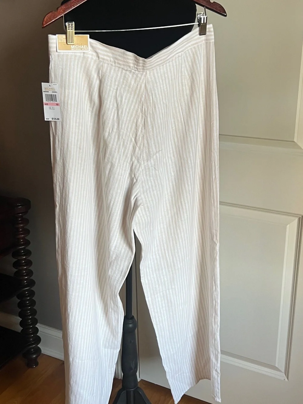 Michael Kors Cream and White Striped Wide Leg Pants